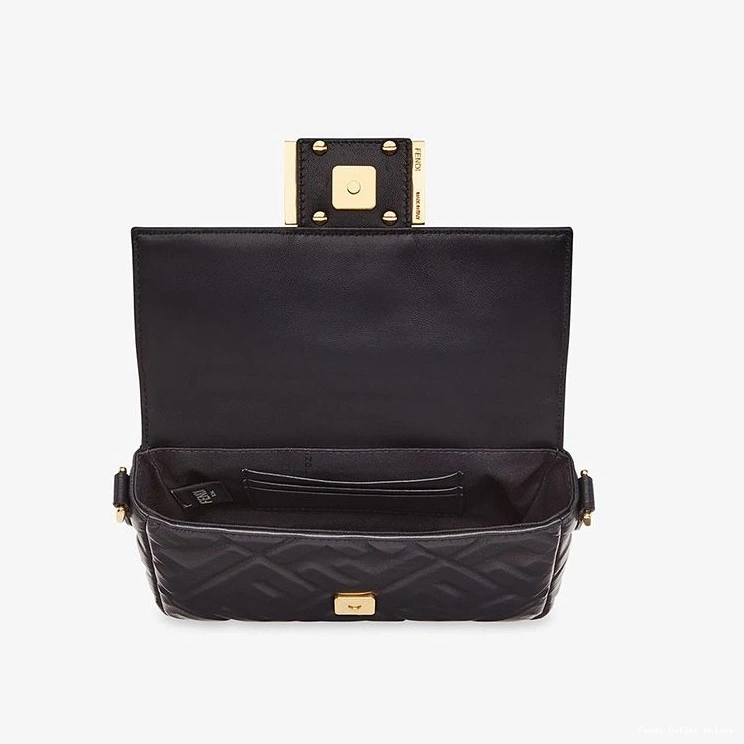 Affordable FF Bag Leather Fendi In Baguette Mini Nappa Black Motif 0803